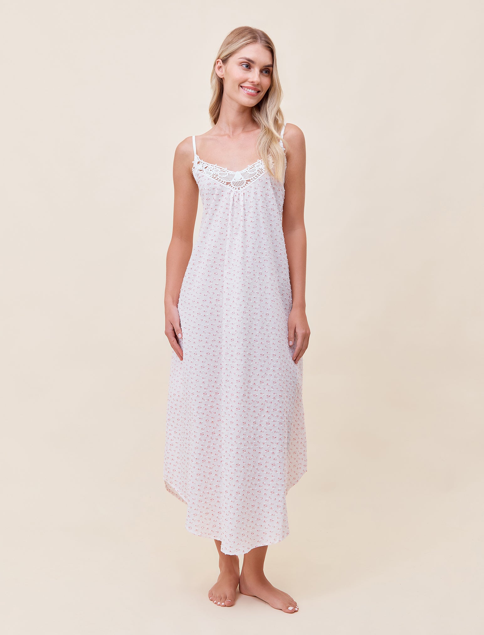 Swiss Dot Lace Front Maxi Nightie