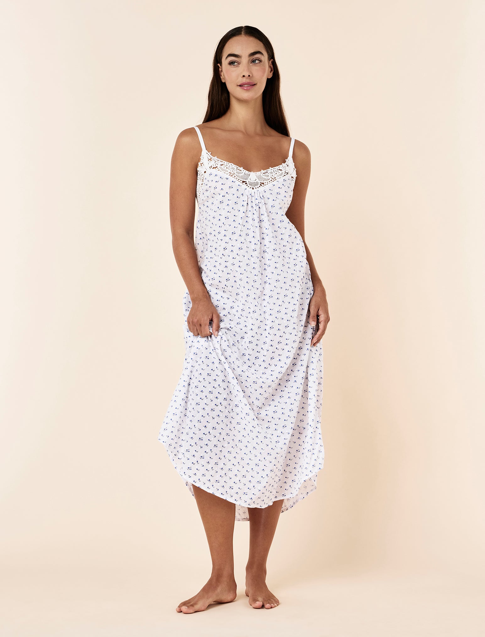 Swiss Dot Lace Front Maxi Nightgown