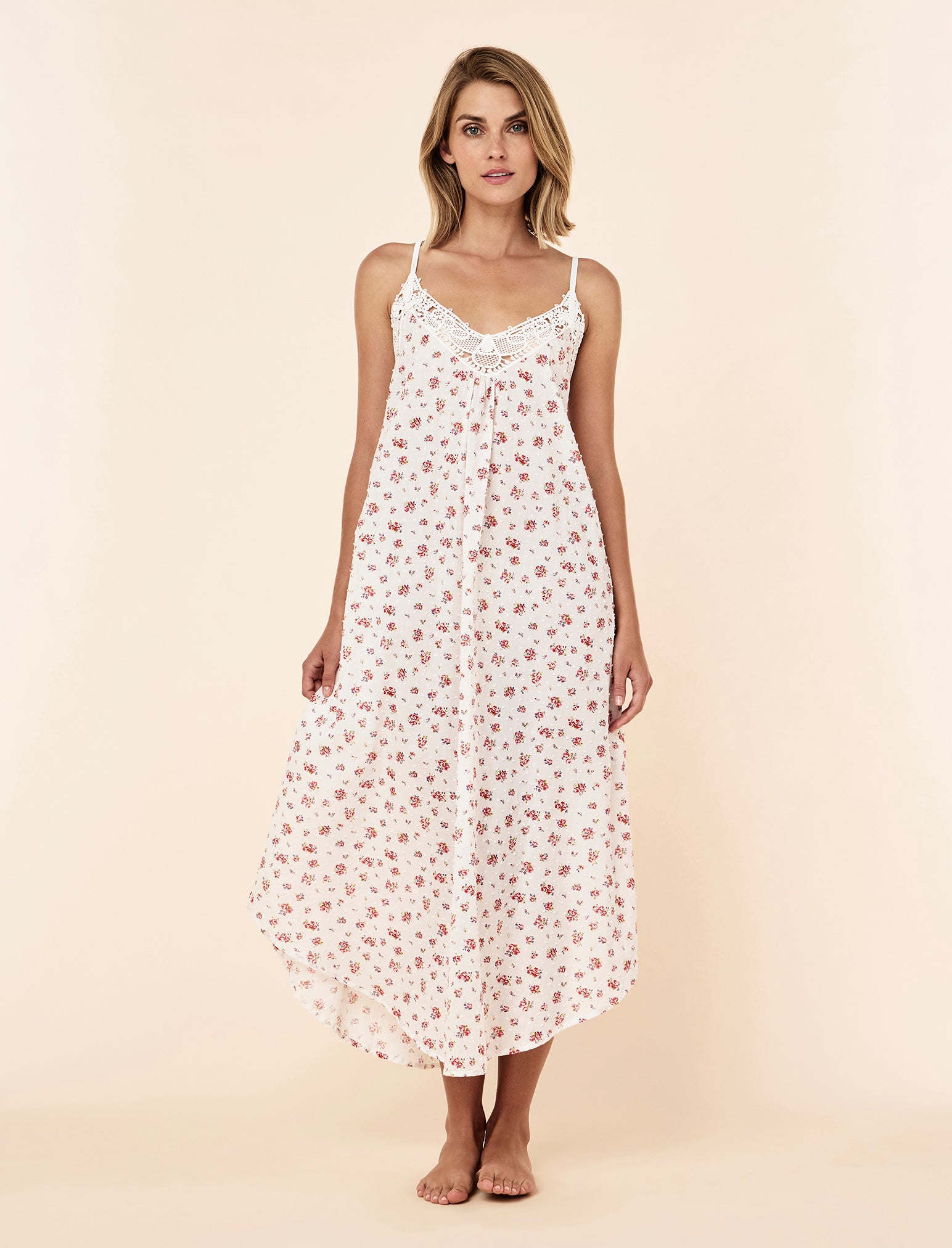 Swiss Dot Lace Front Maxi Nightgown