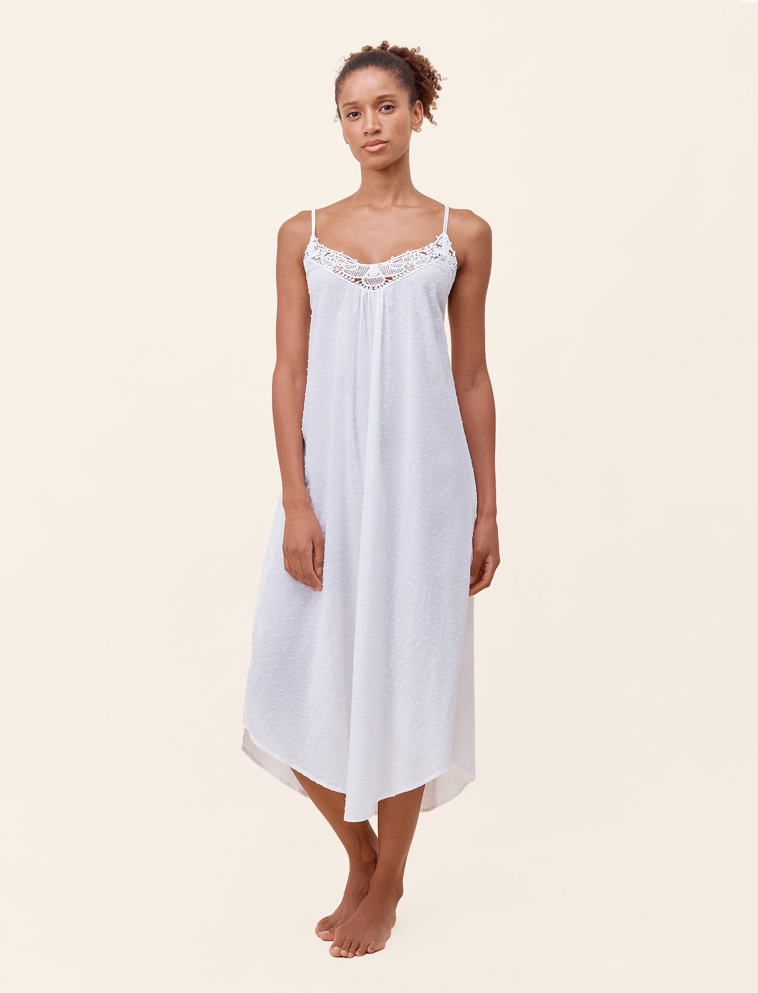 Swiss Dot Lace Trim Maxi Nightgown