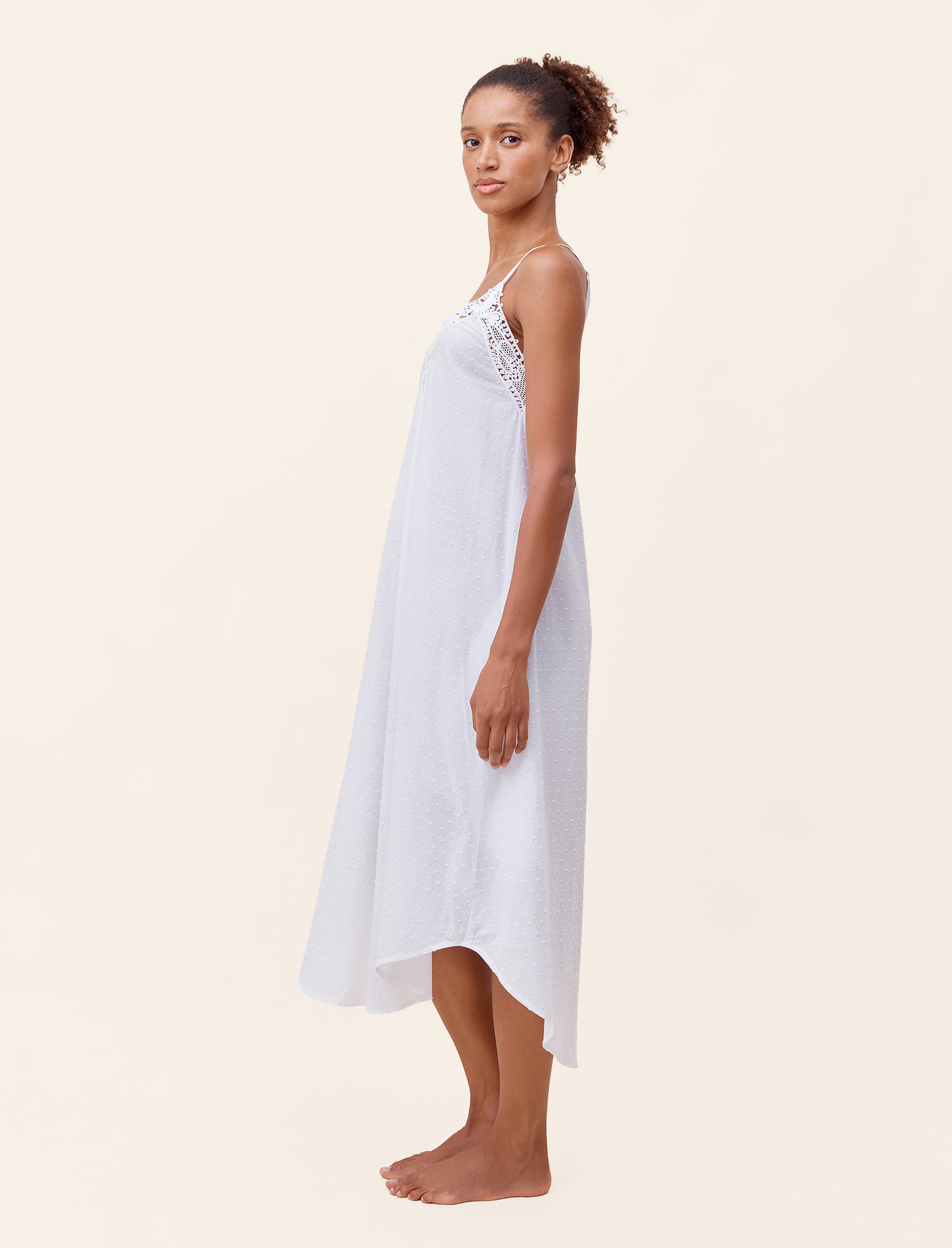 Swiss Dot Lace Trim Maxi Nightgown