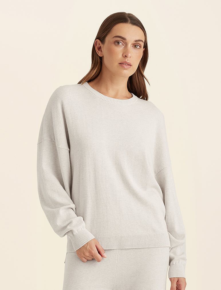 Cotton Cashmere Crew Neck Long Sleeve Top