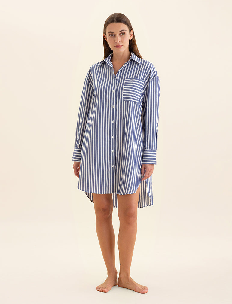 Cotton Stripe Shirting Nightshirt