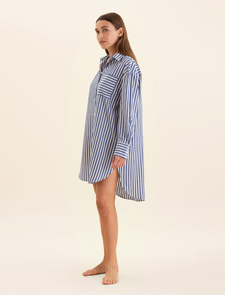 Cotton Stripe Shirting Nightshirt