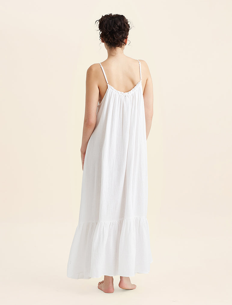 Ashley Textured Cotton Strappy Maxi Nightie