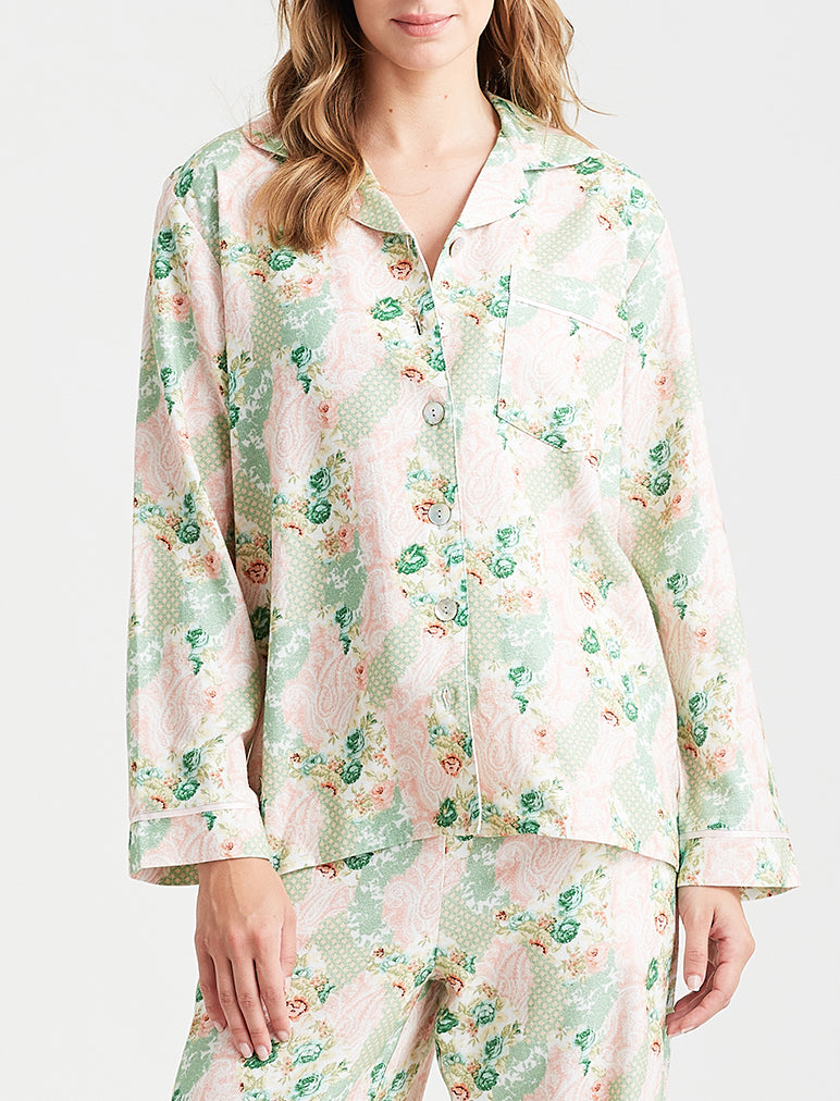 Papinelle Sasha Long-Sleeve Printed Silk Pajama Top