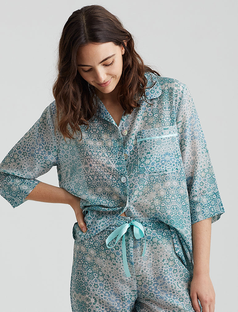 Papinelle Luxe Blue Spot Woven Pajama Set & Reviews