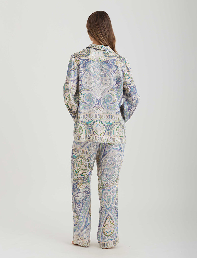 Painted Travels Silk Full Length PJ & Eyemask Set | Papinelle Pyjamas