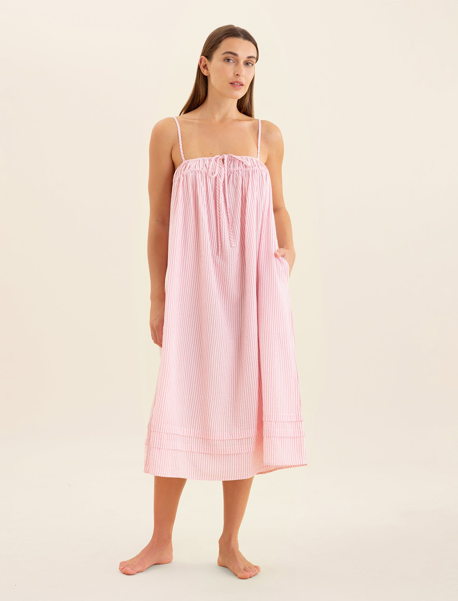 Sabine Seersucker Stripe Maxi Nightgown