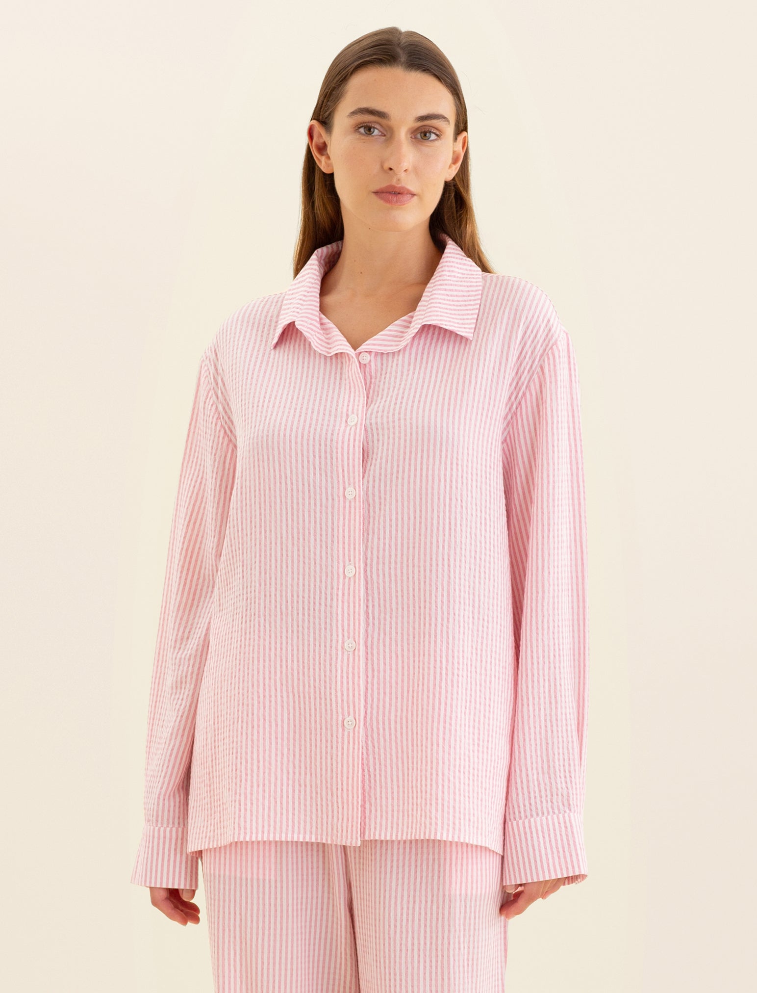 Sabine Seersucker Stripe Boyfriend Shirt