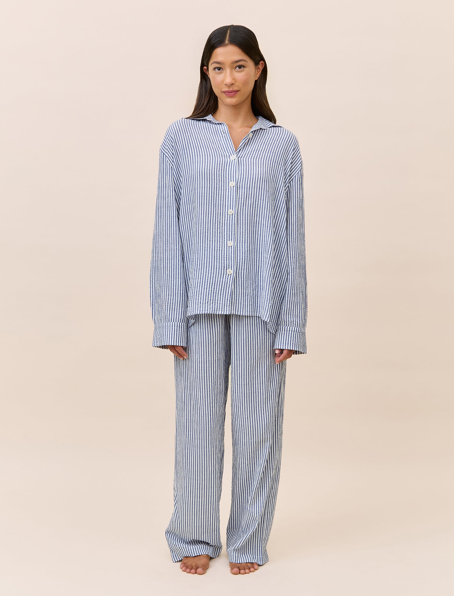 Sabine Seersucker Stripe Full Length PJ Set