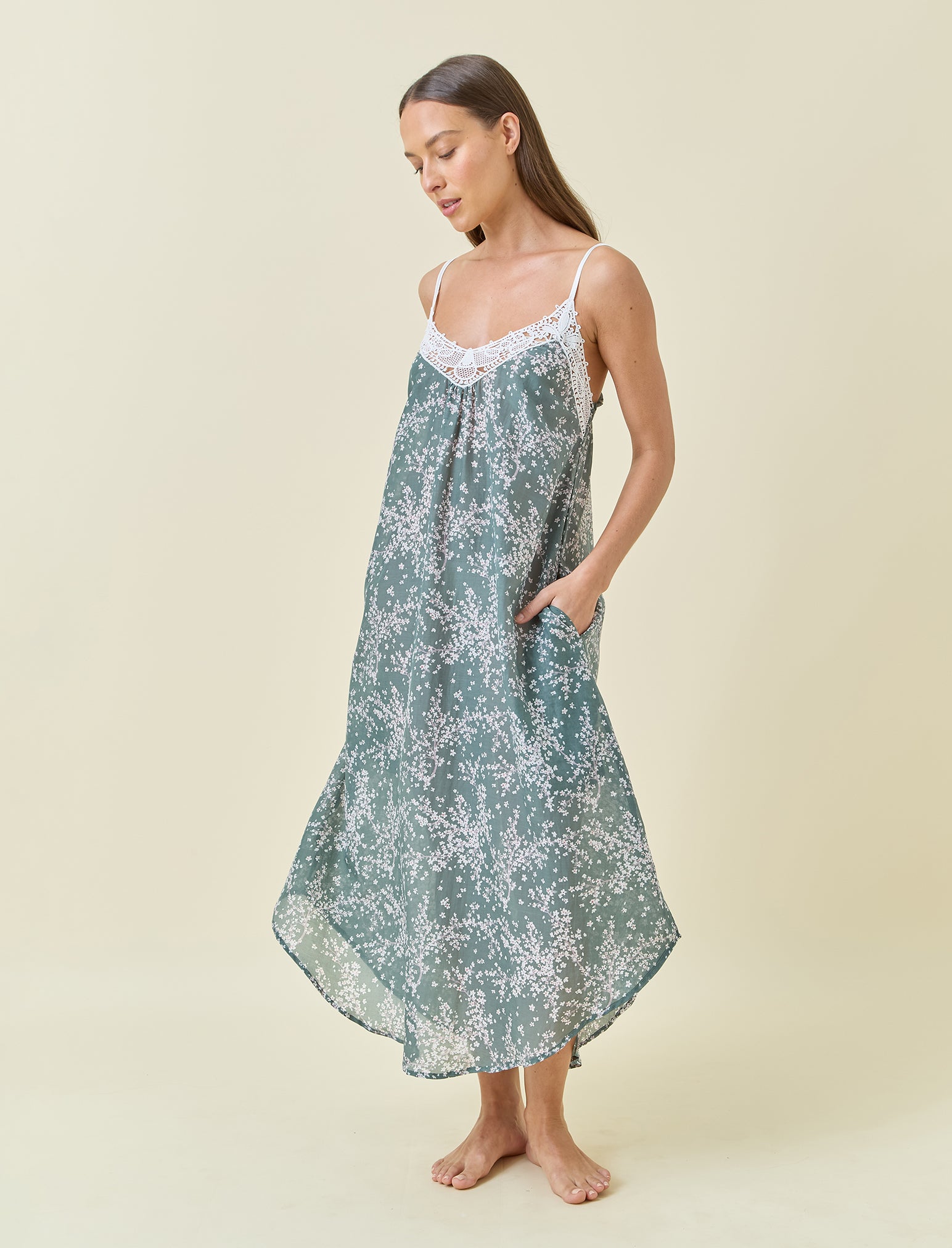 Cheri Blossom Lace Front Maxi Nightgown