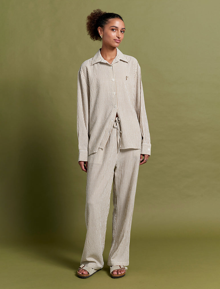 Karen Walker Seersucker Stripe Full Length PJ Set