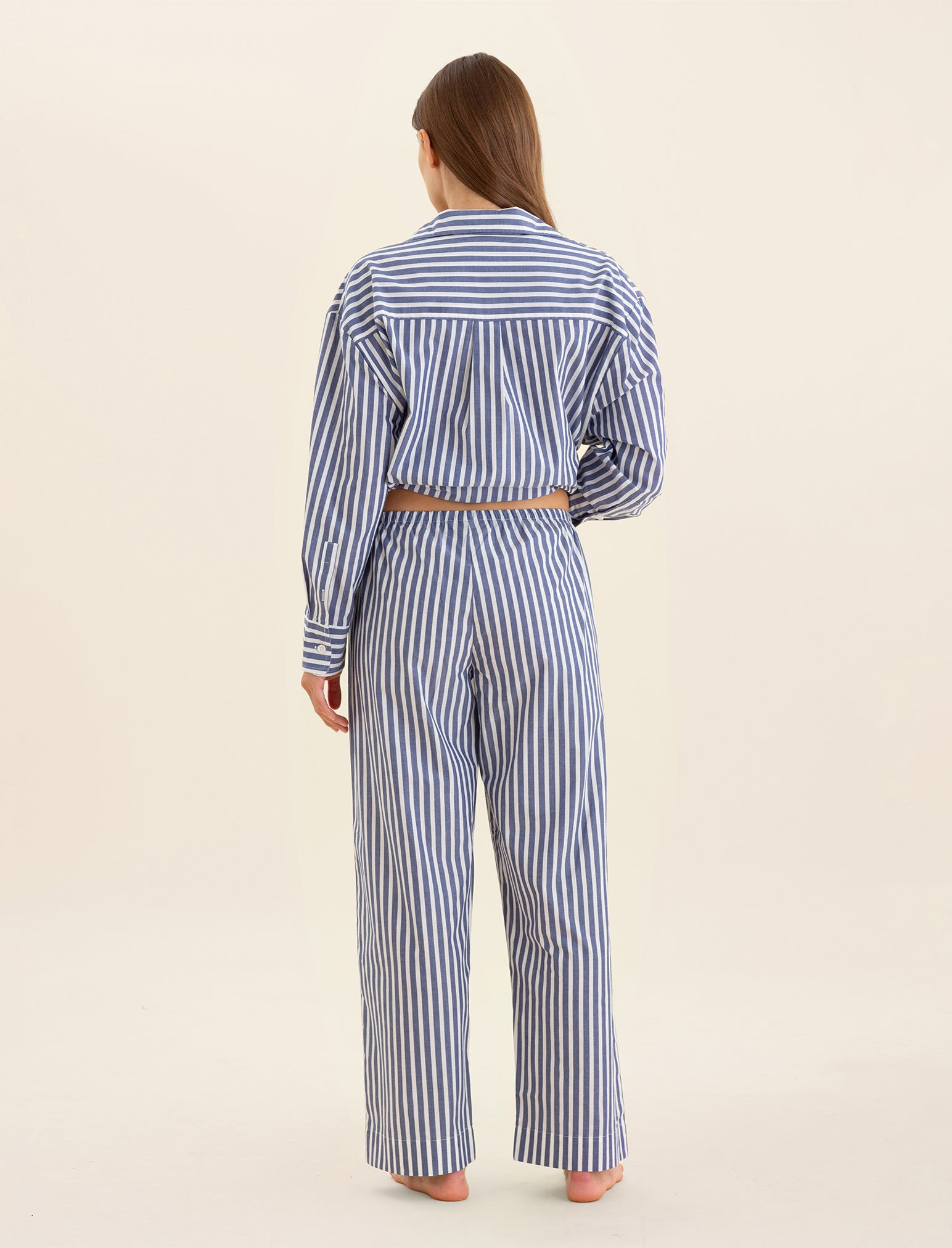 Cotton Stripe Shirting Full Length PJ Set