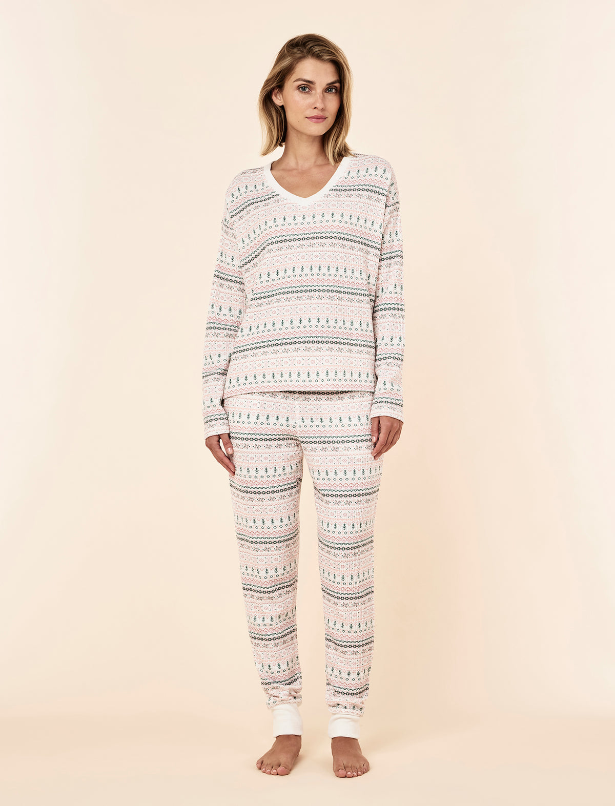 Fairisle Waffle Long Sleeve Top and Jogger Set