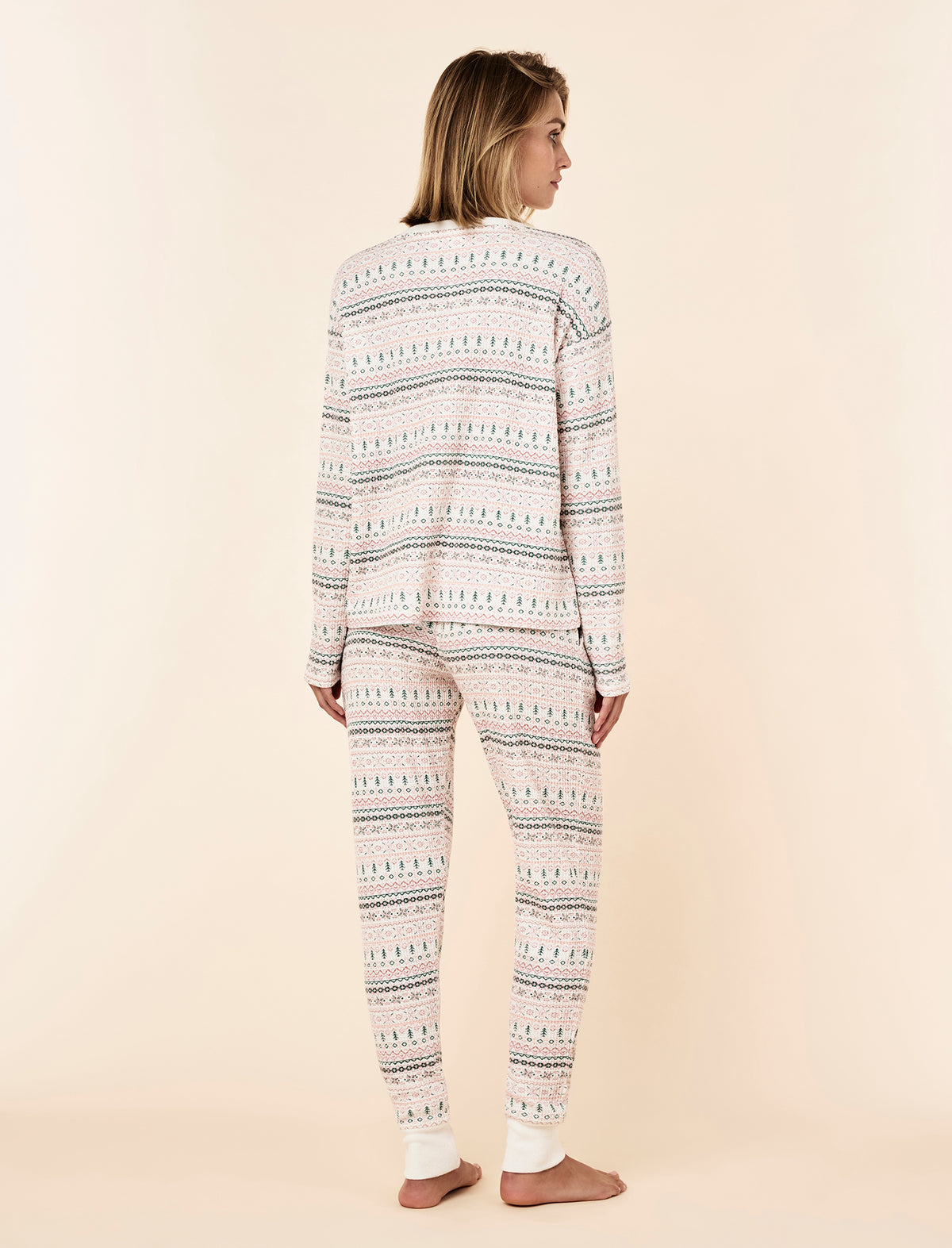 Fairisle Waffle Long Sleeve Top and Jogger Set