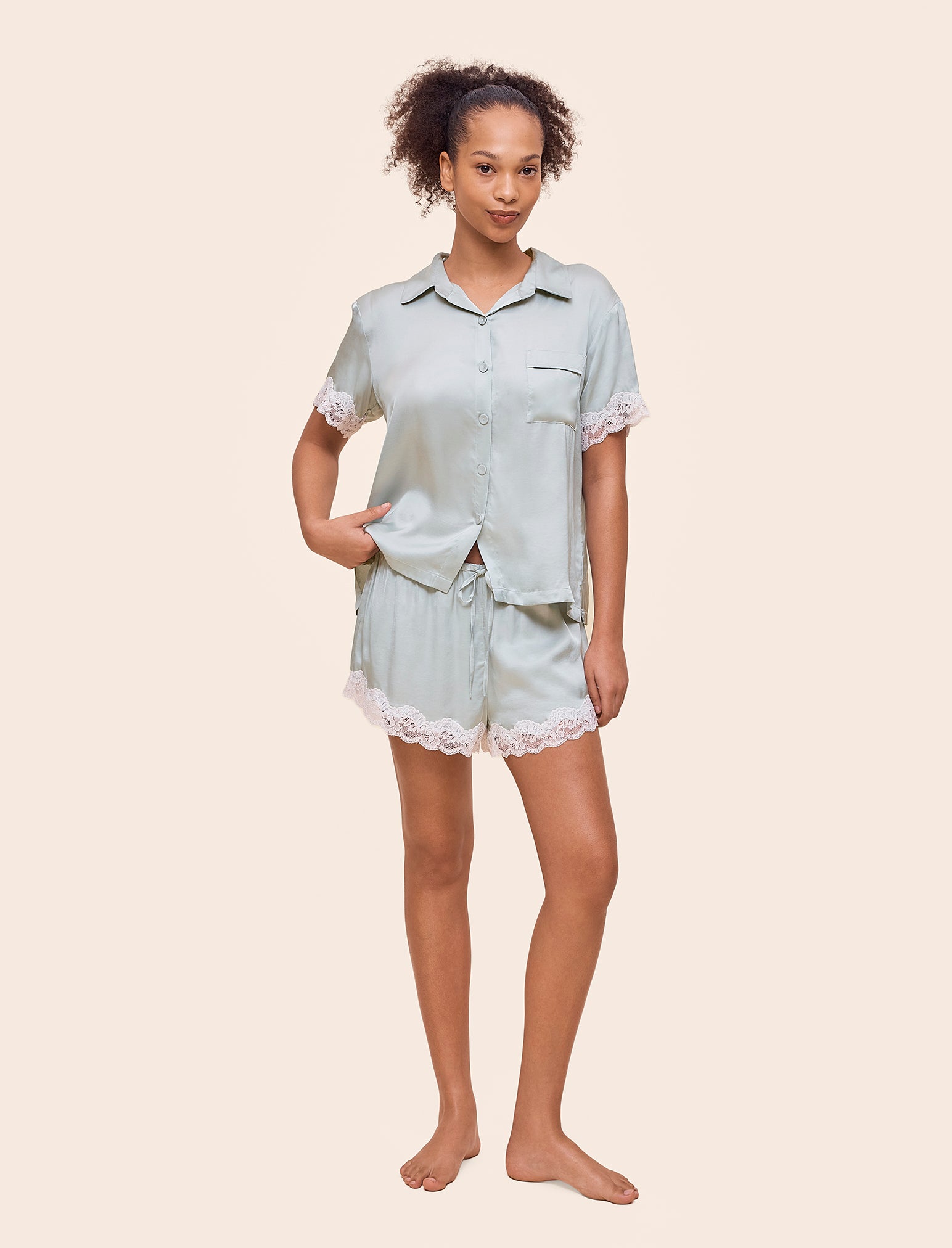 Annabelle Satin Lace Boxer PJ Set