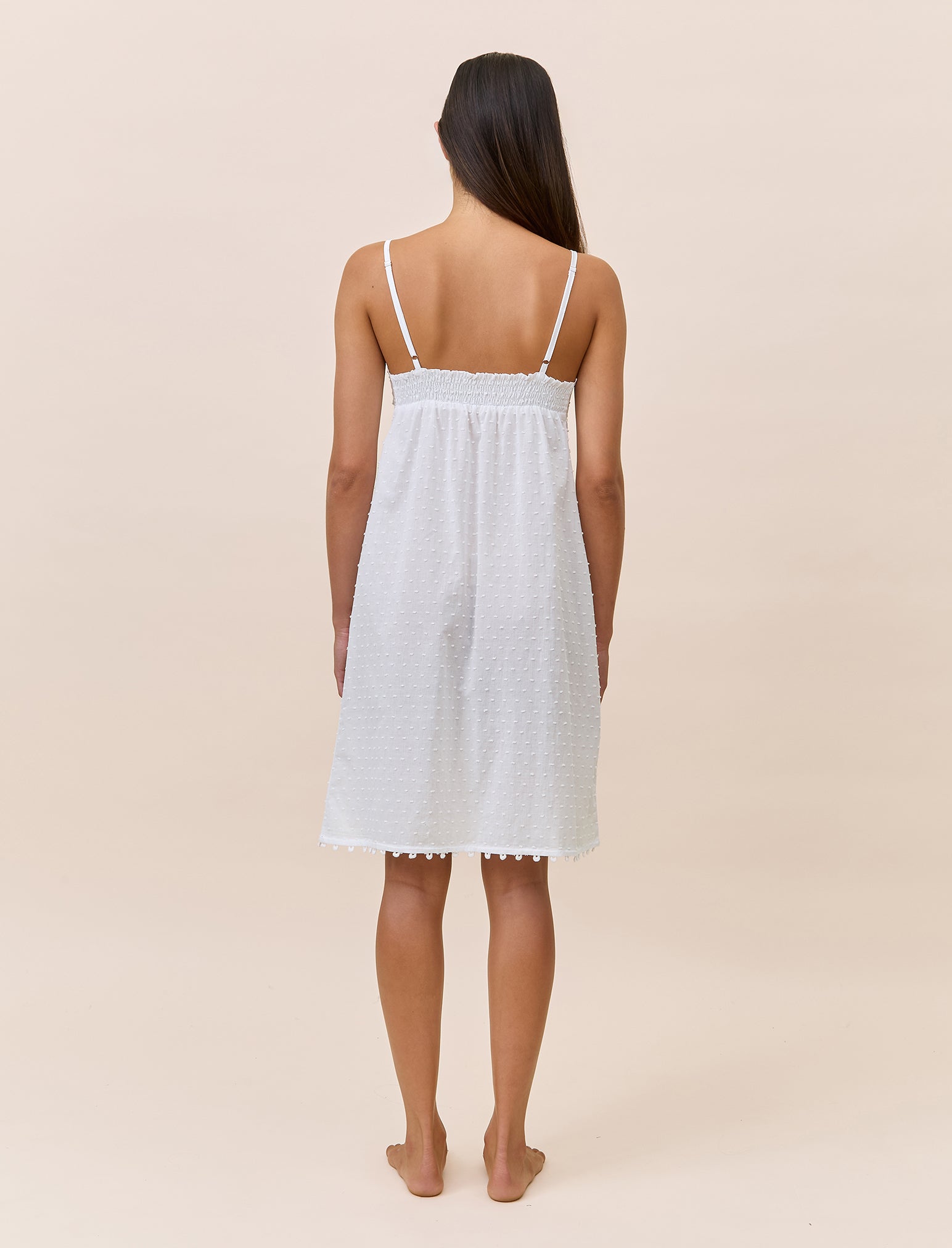 Swiss Dot Lace Front Midi Nightgown