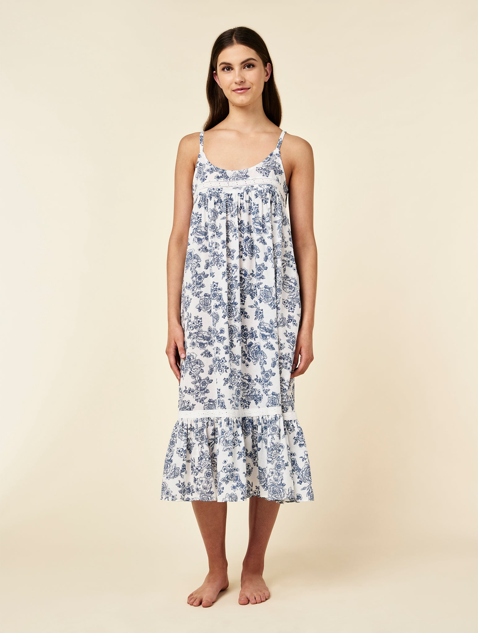 Nostalgia Strappy Lace Trim Nightgown