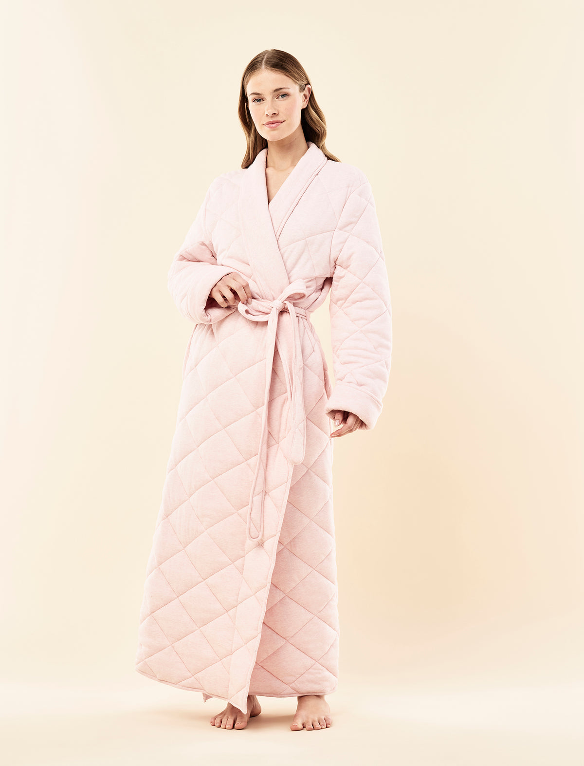 Sianie wearing the Quilted Cotton Maxi Robe
[model: Sianie wears size S |  Height: 175m
/ 5’9” | Bust: 85cm | Waist: 66cm| Hips: 93cm]