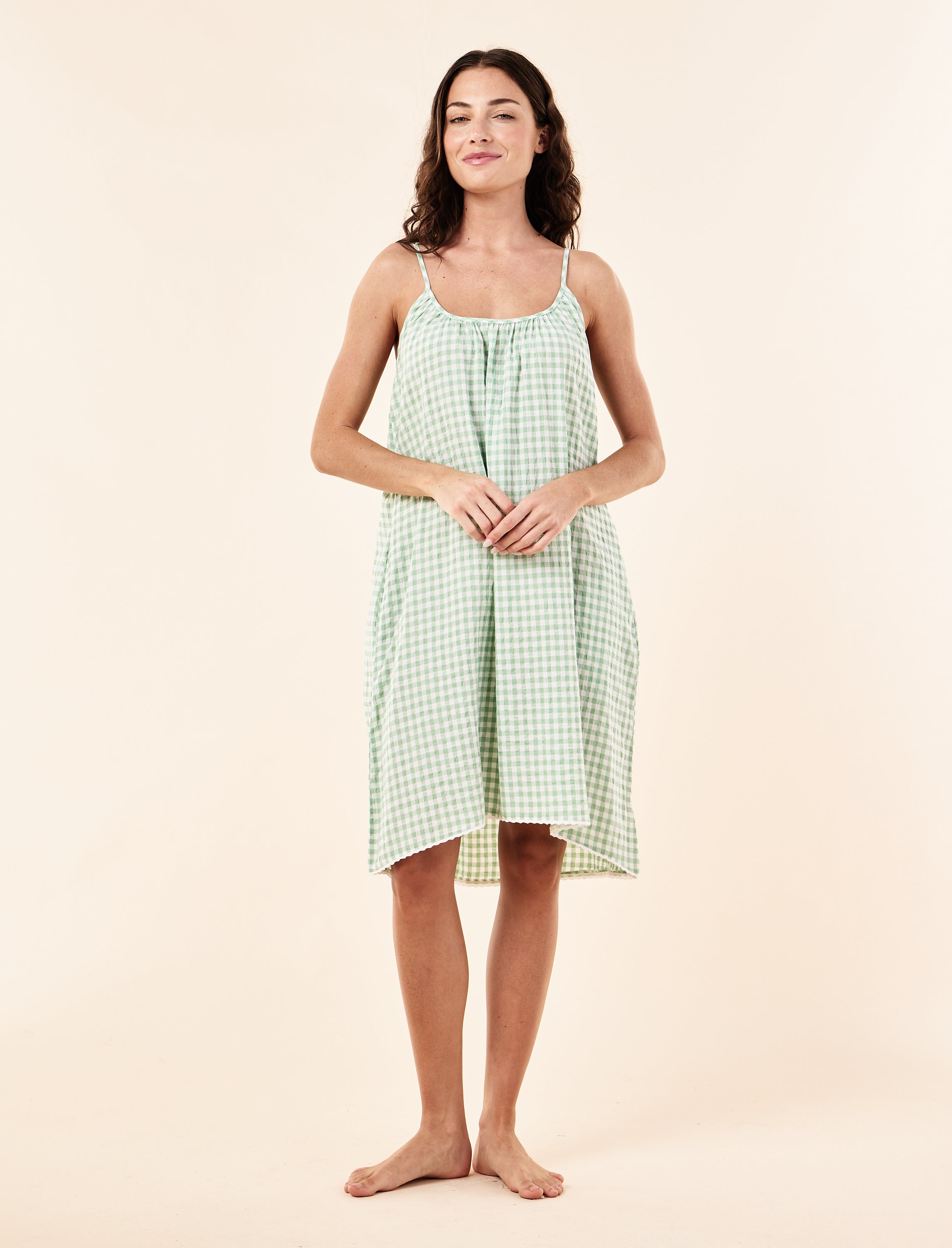 Seersucker Gingham Strappy Nightgown