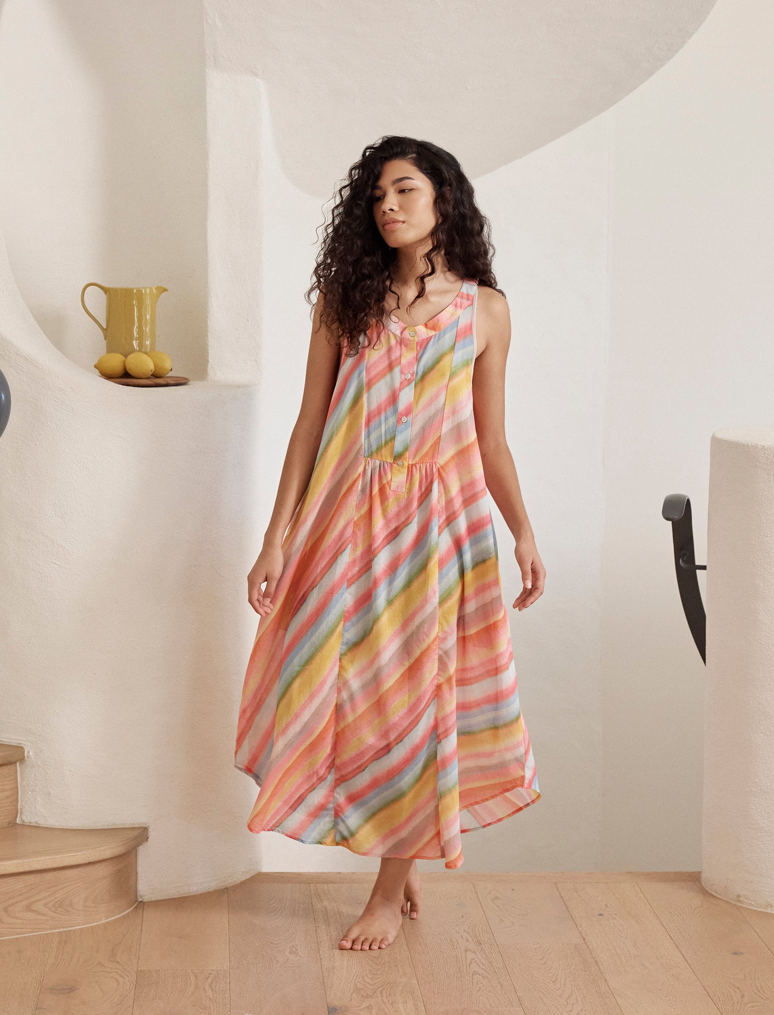 Sophie Stripe Panel Front Maxi Nightgown