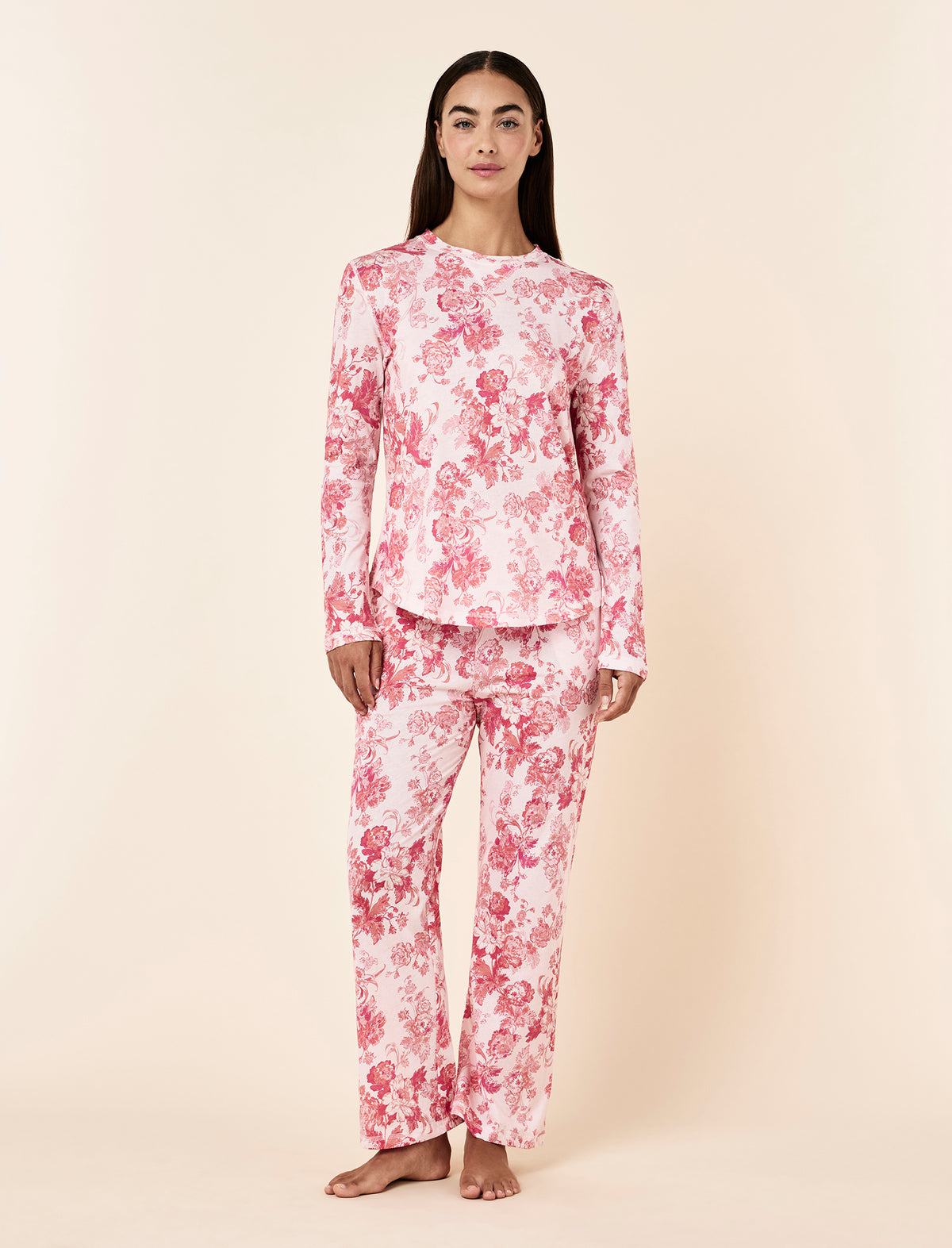 Tash wearing the Madelyn Organic Cotton Knit Full Length PJ Set
[model: Tash wears size S |  Height: 173m
/ 5’8” | Bust: 81cm | Waist: 66cm| Hips: 94cm]