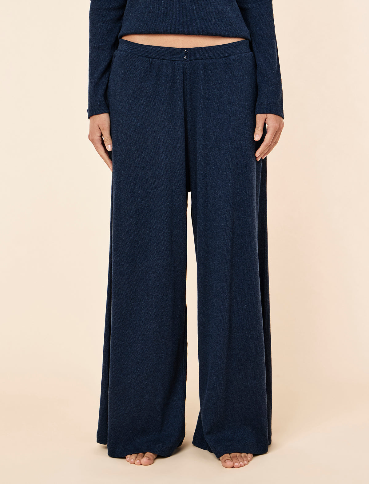 Soft Baby Rib Boxy Henley Long Sleeve Top & Wide Leg Pant Set
