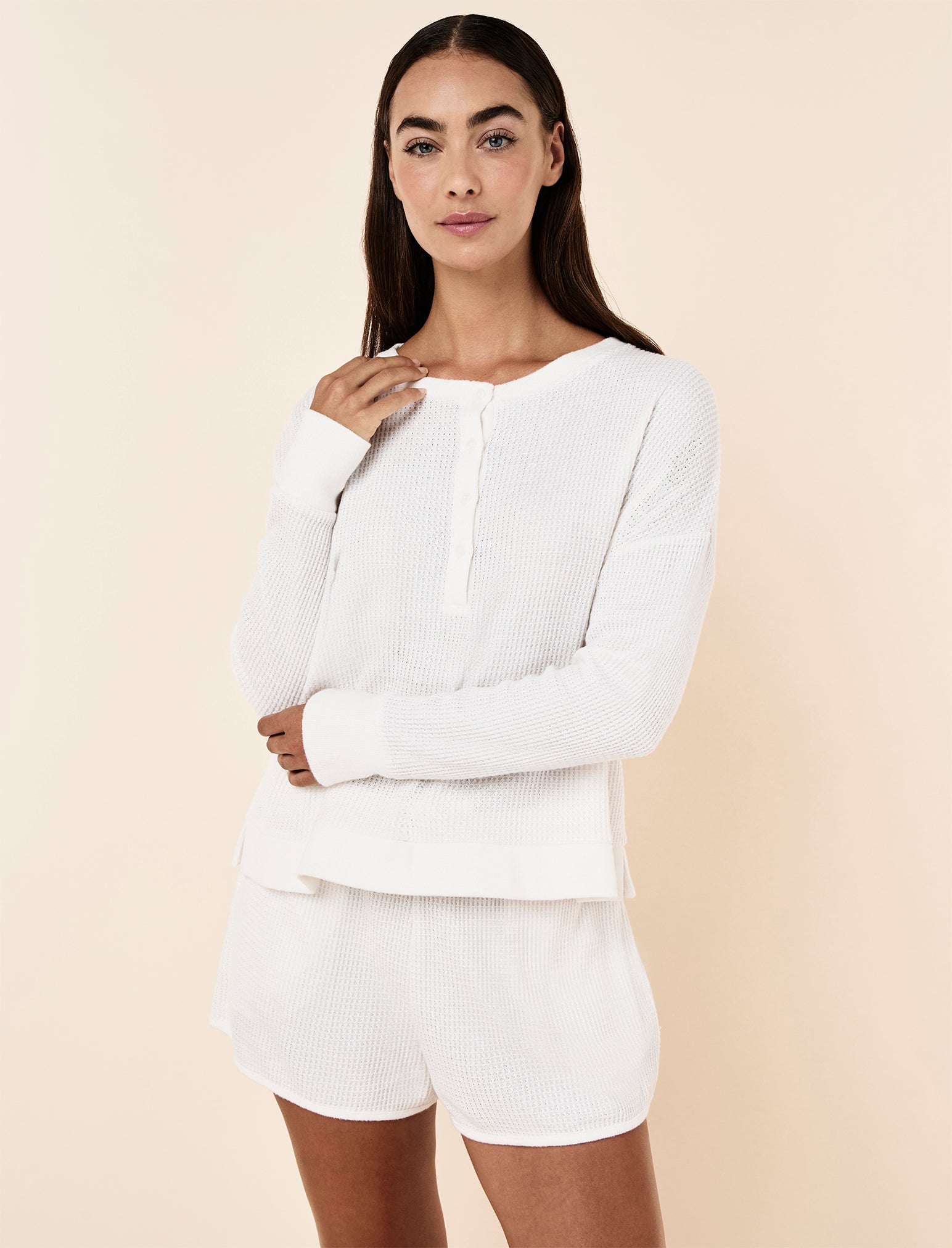 Super Soft Waffle Long Sleeve Henley Top
