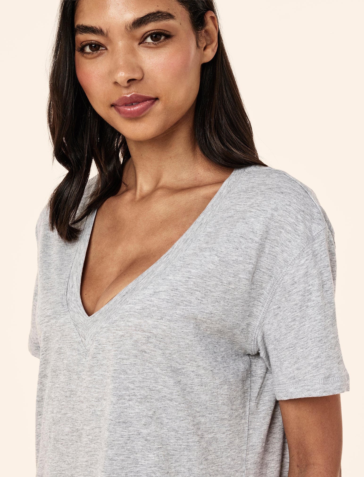 Jada Organic Cotton Knit V Neck Midi Nightgown