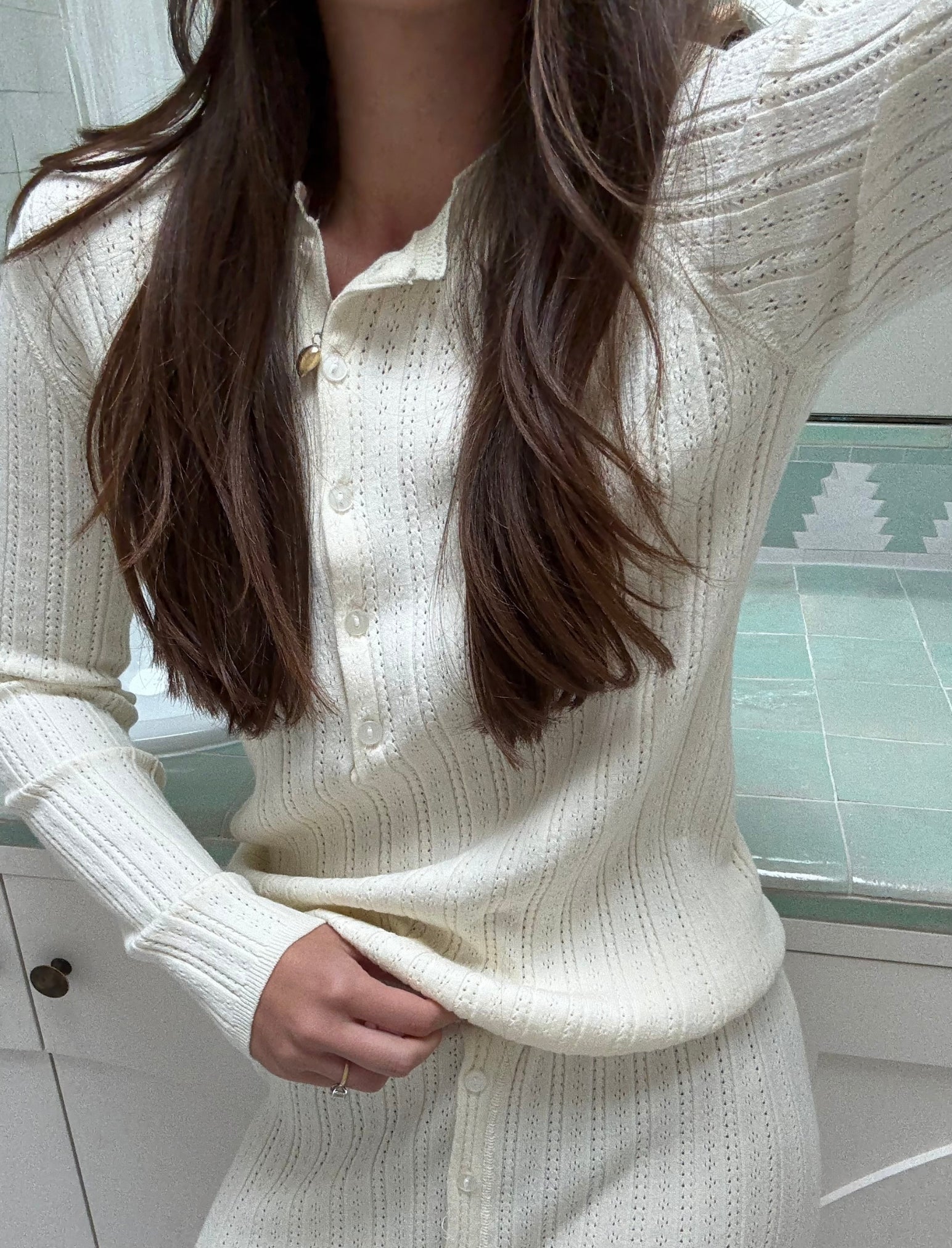 Olivia Cable Pointelle Full Length PJ Set