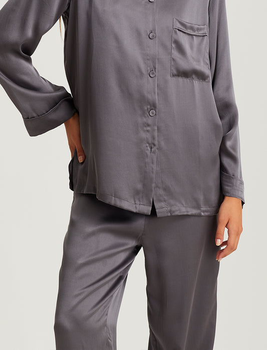 Washable Silk Pajamas Set – 100% Silk Shirt and Shorts | Ravella Luxury, Midnight Navy / L/12-14