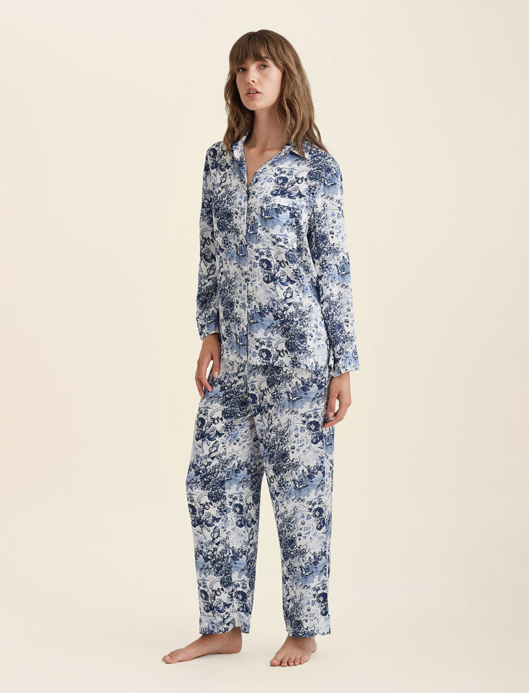 Toile De Jouy Pure Silk Full Length PJ Set