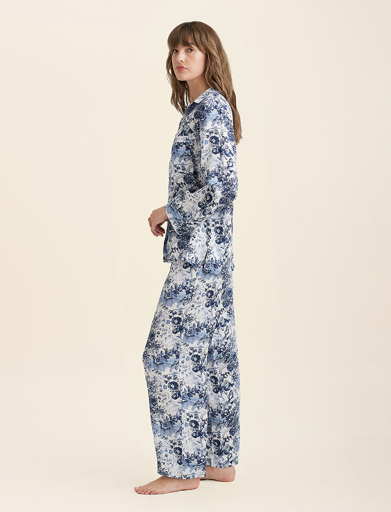 Toile De Jouy Pure Silk Full Length PJ Set