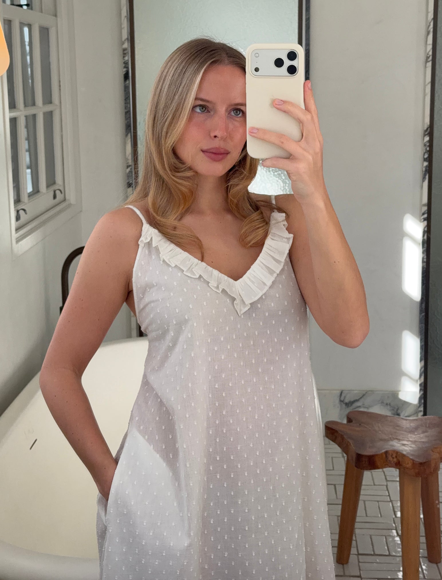 Swiss Dot Lace Frill Maxi Nightgown