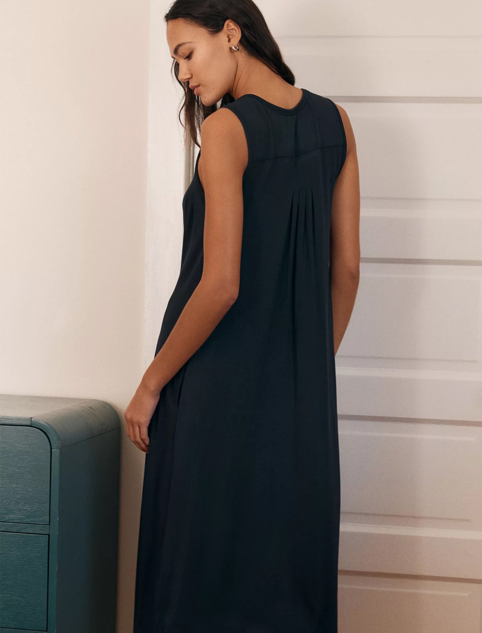 Papinelle Solid Modal Pleat Front Nightgown, Womens, XL, Black