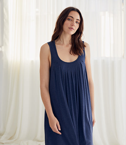 modal pleat front maxi nightgown navy