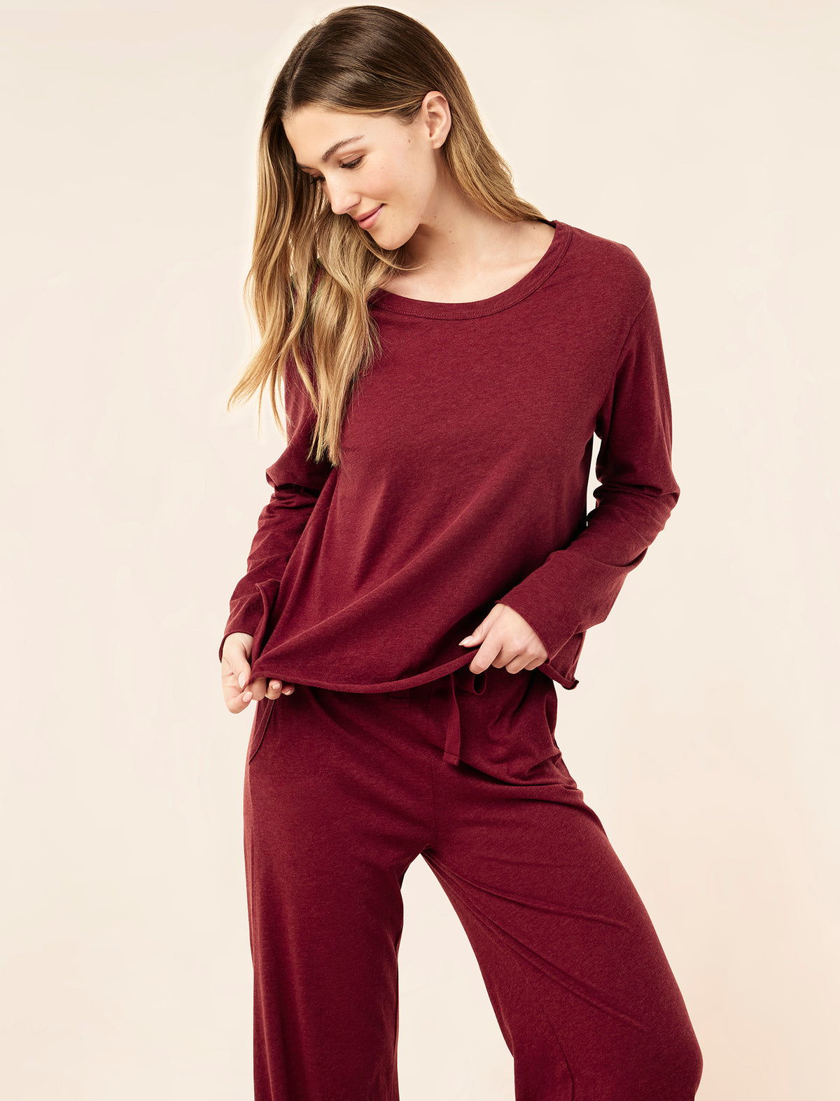 Jada Organic Cotton Knit Boxy Long Sleeve Tee & Wide Leg Pant Set