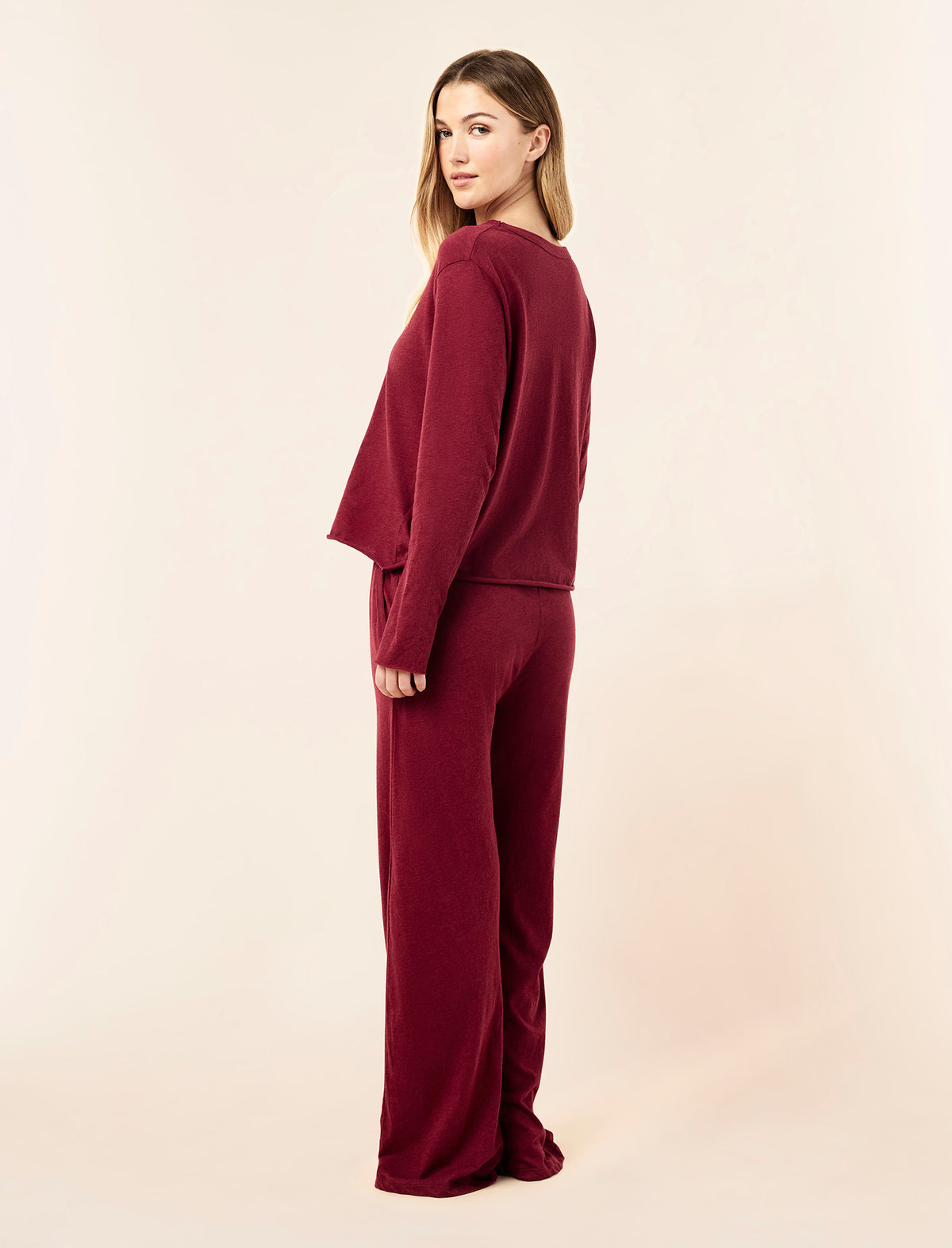 Jada Organic Cotton Knit Boxy Long Sleeve Tee & Wide Leg Pant Set
