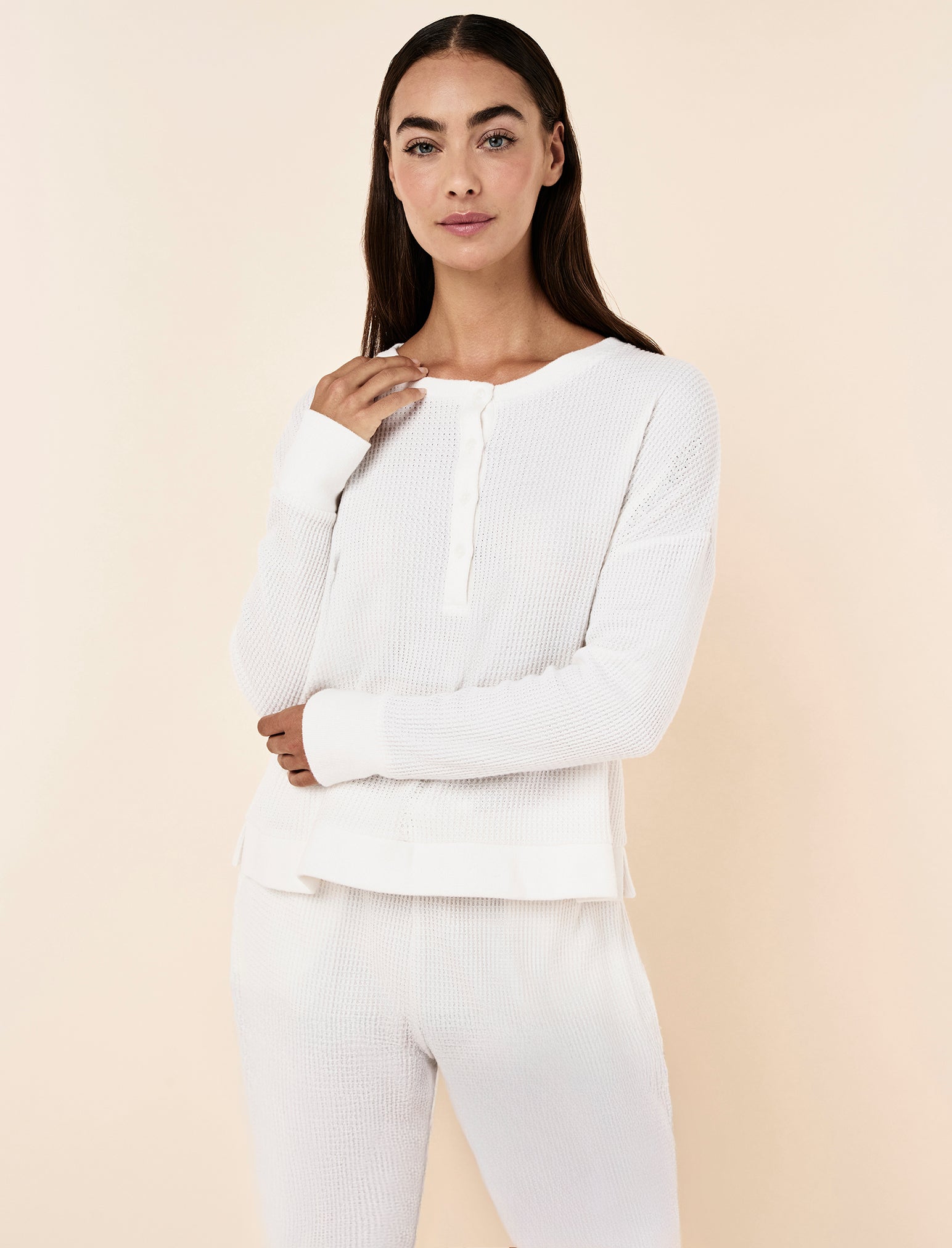 Super Soft Waffle Long Sleeve Henley Top PJ Set