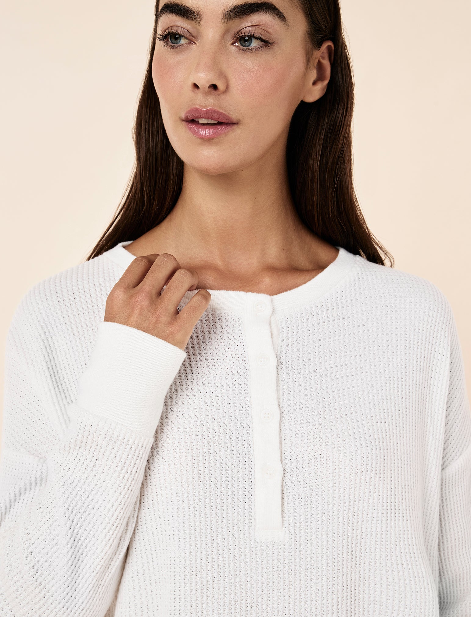 Super Soft Waffle Long Sleeve Henley Top PJ Set