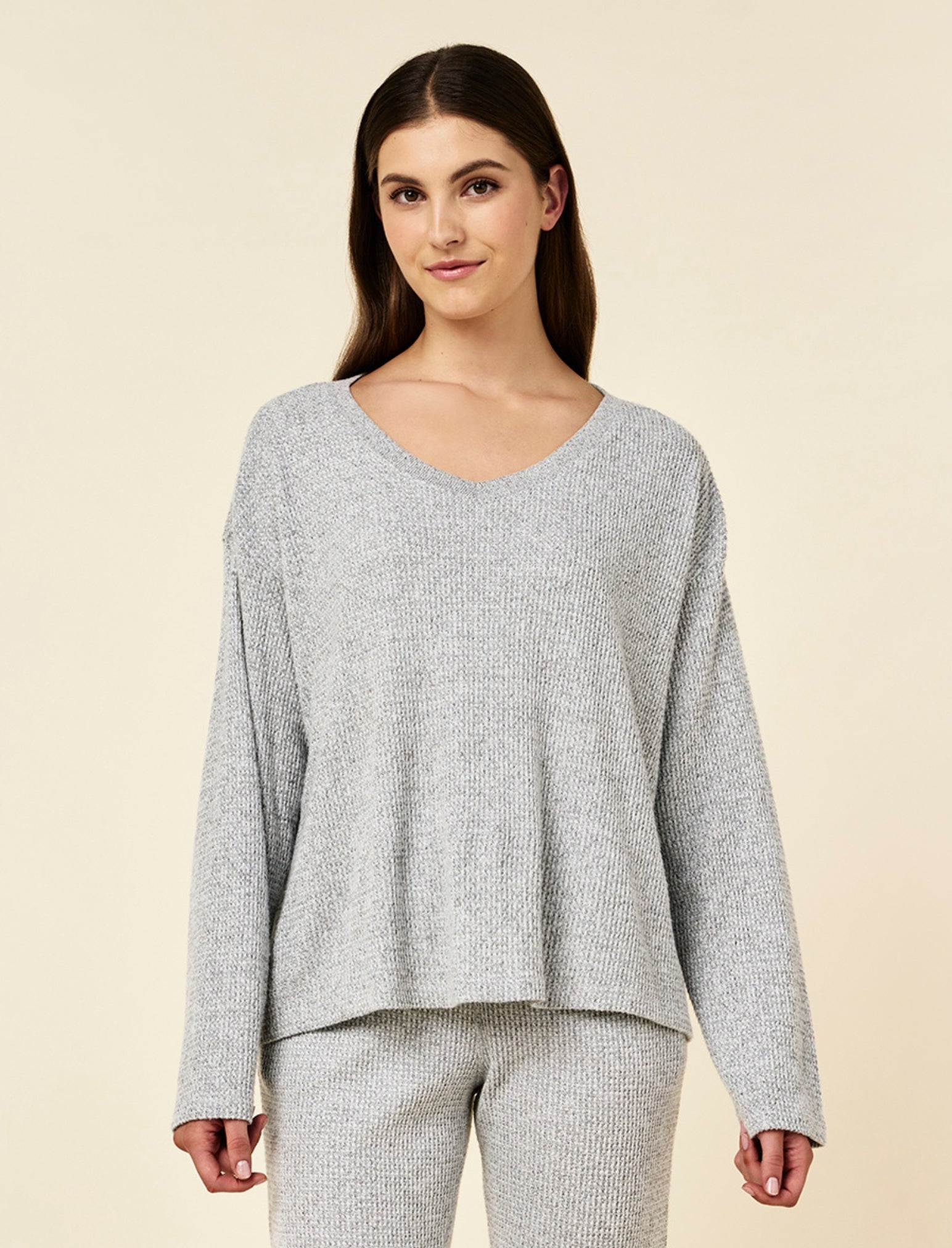 Super Soft Waffle V-Neck Long Sleeve Top