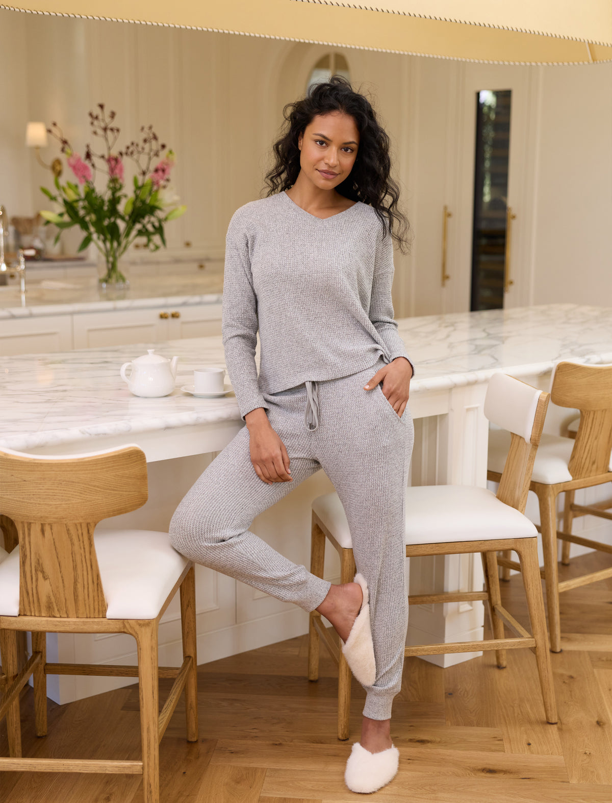 Super Soft Waffle V-Neck Long Sleeve Top & Jogger