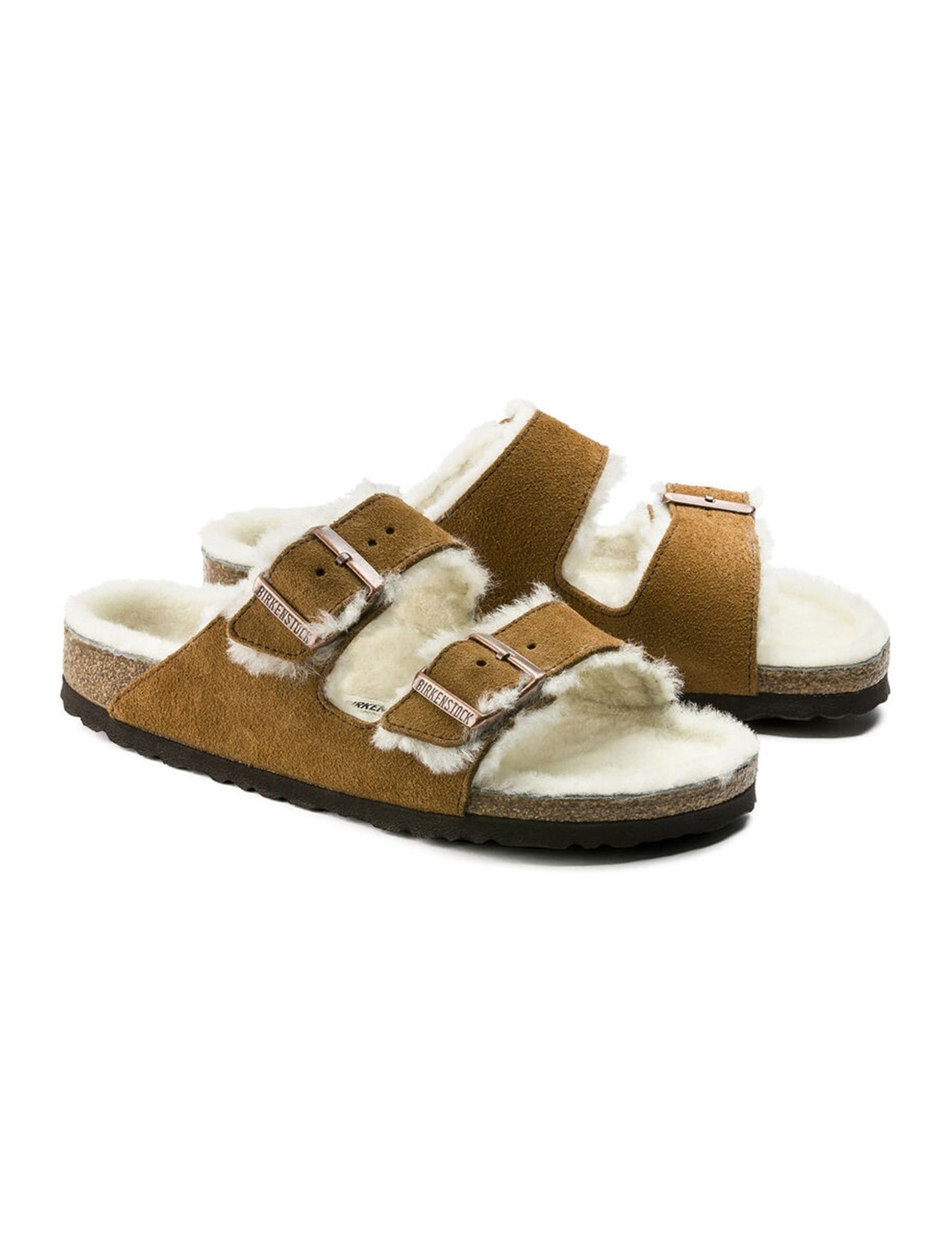 BIRKENSTOCK ARIZONA SHEARLING MINK SUEDE SLIDE