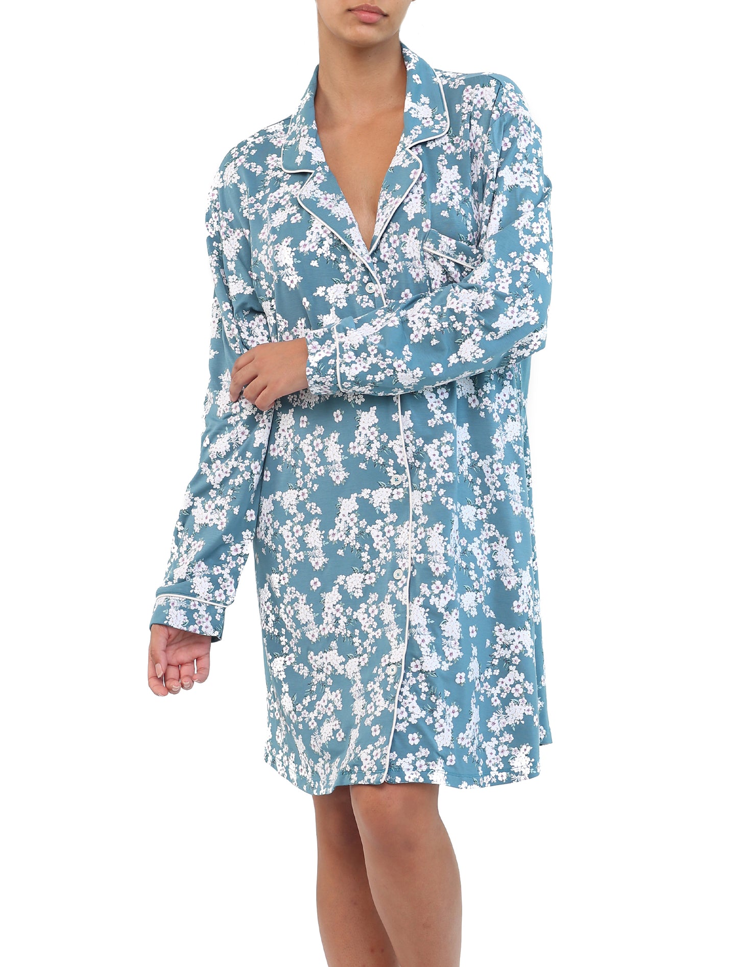 Isabelle Deep Teal Modal Long Sleeve Nightshirt