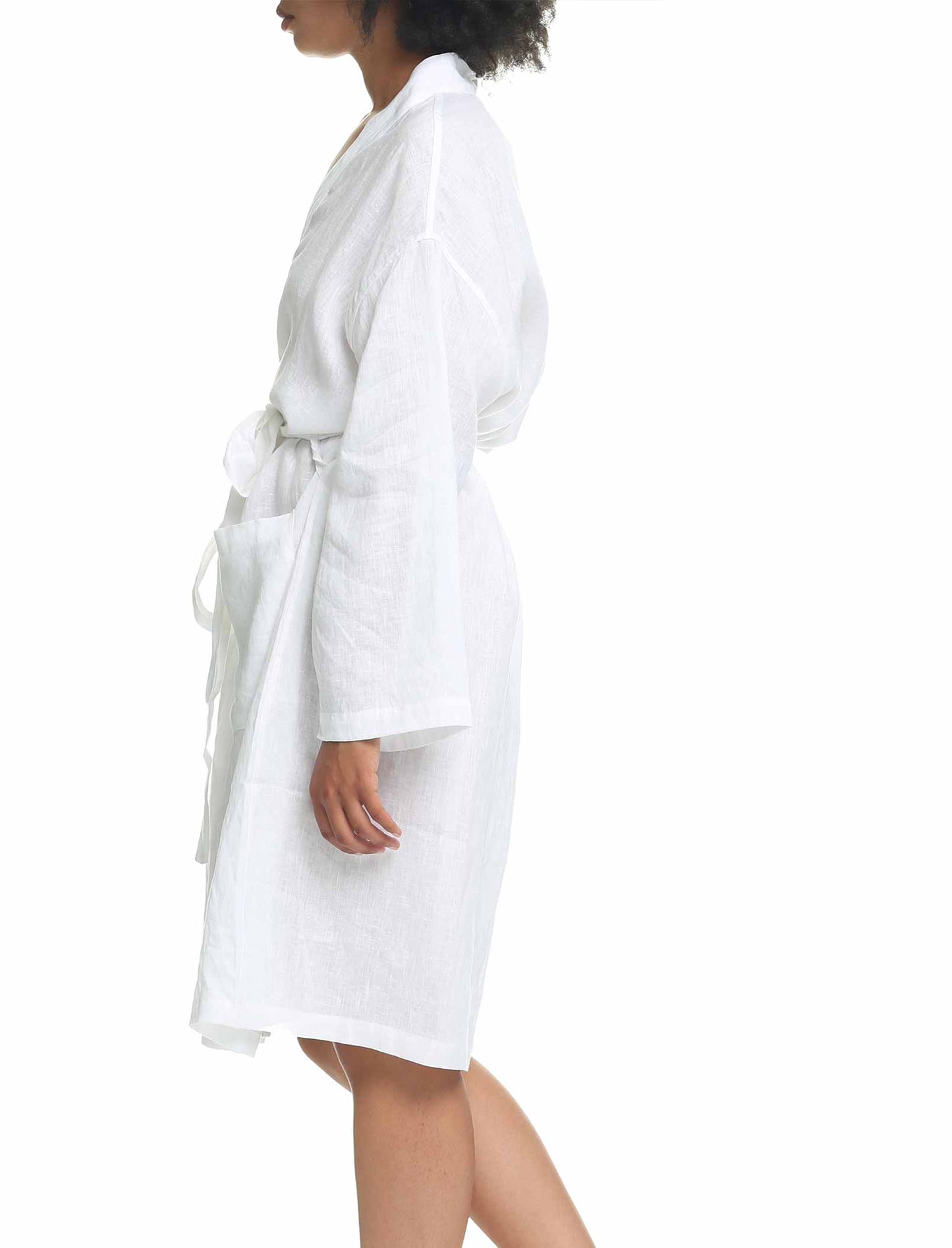 Pure Linen Luxury Robe White Side