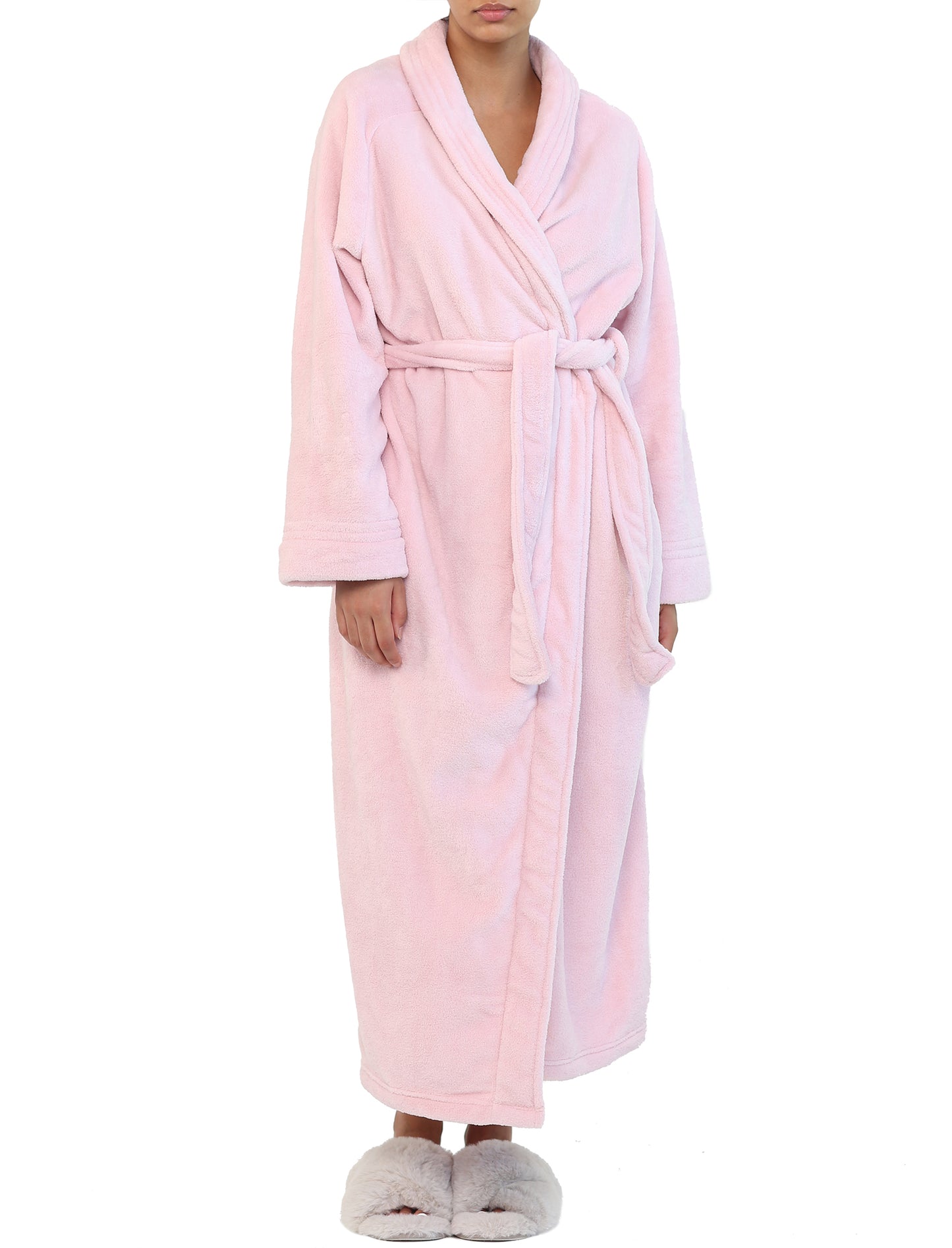 Long Plush Robe in Misty Pink