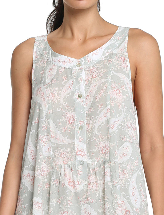 Paisley Moss Cotton Maxi Panel Front Nightgown