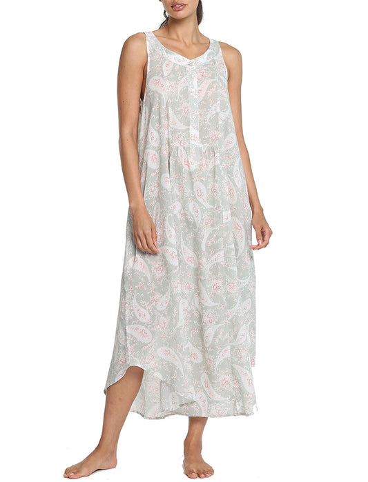 Paisley Moss Cotton Maxi Panel Front Nightgown