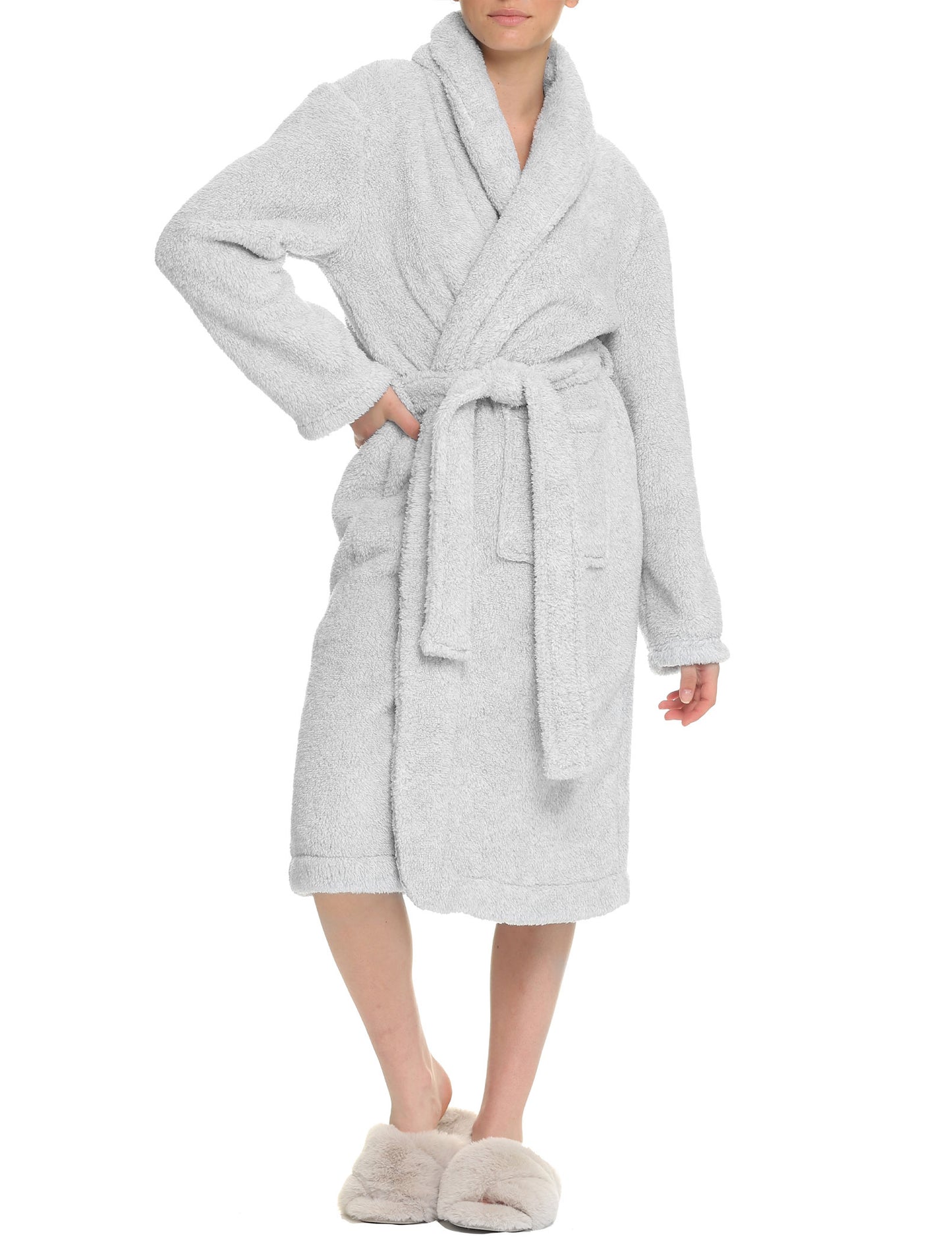 Midi Cozy Plush Robe in Grey